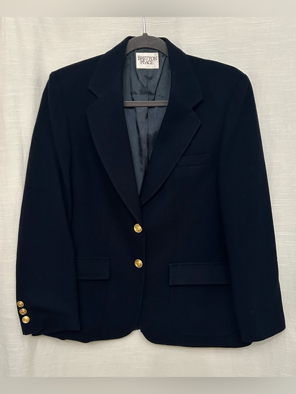 Vintage Bretton Place Women's Navy‎ 100% Wool Blazer with Gold Buttons